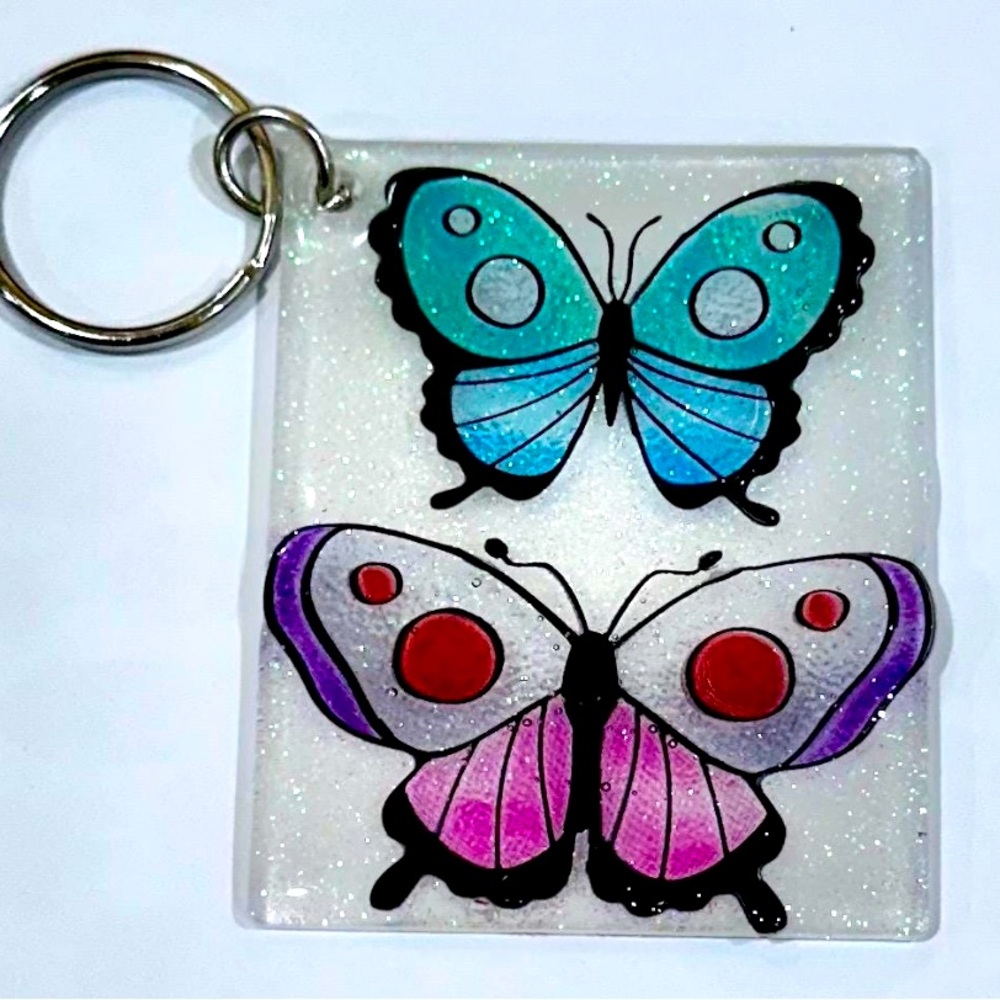 Butterfly square acrylic keychains